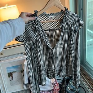 Faherty Black White Blouse